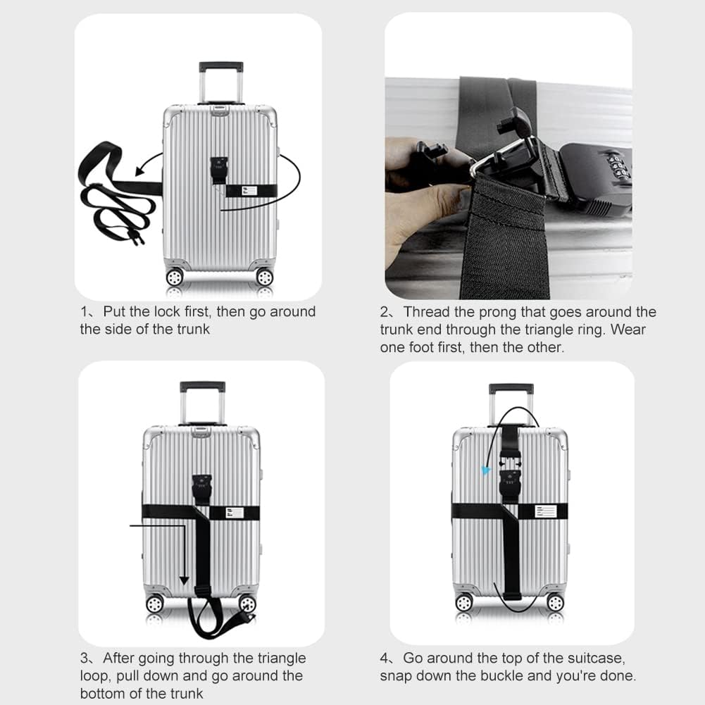 Veki Cross Luggage Straps Set TSA Approved with Lock, Black*2pcs