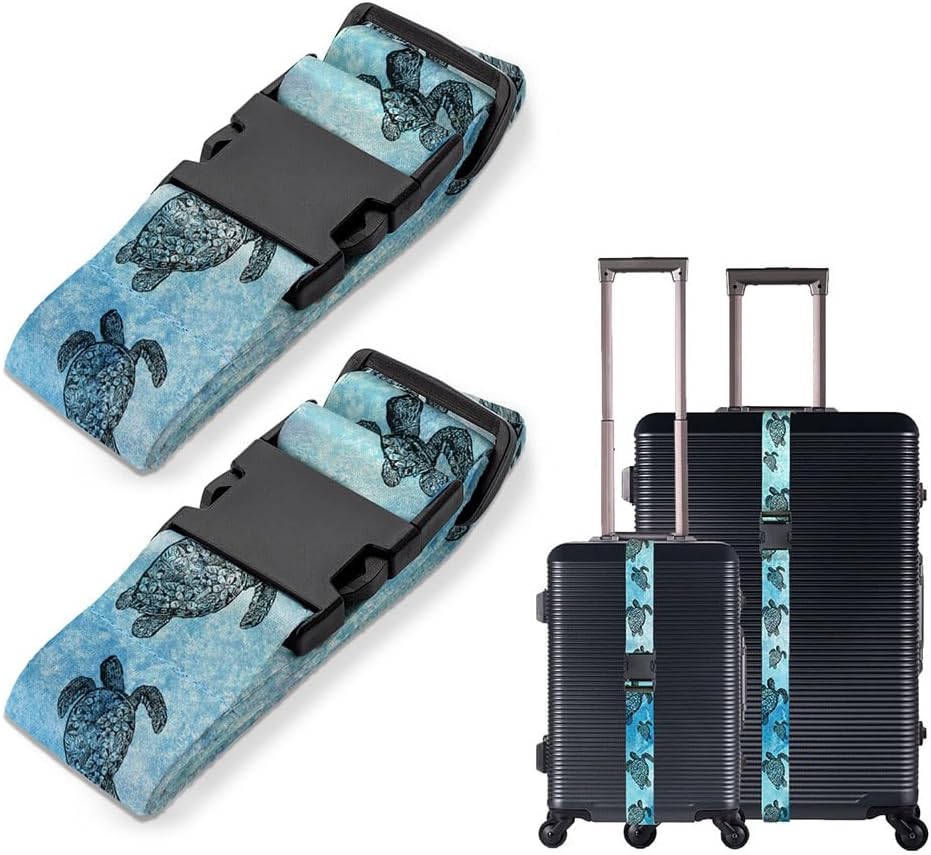 WIRESTER Set of 2 Adjustable Luggage Straps With Buckle, Travel Secure Belt for Suitcase Baggage, Luggage Accessories - Ocean Sea Turtle