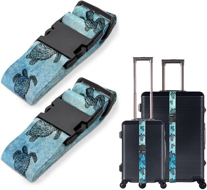 WIRESTER Set of 2 Adjustable Luggage Straps With Buckle, Travel Secure Belt for Suitcase Baggage, Luggage Accessories - Ocean Sea Turtle