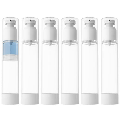 LONGWAY 3.4 Oz 100ml Clear Airless Cosmetic Cream Pump Bottle Travel Size Dispenser Refillable Containers for Shampoo, Foundation, Lotion (Pack of 6)