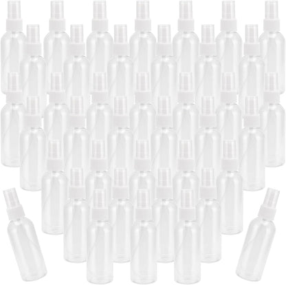 SEUNMUK 40 Pack 2.7oz/80ml Spray Bottles with Pump Spray Cap, Clear Fine Mist Empty Plastic Spray Bottles, Travel Size Refillable Bottles for Toner, Essence, Hair Spray