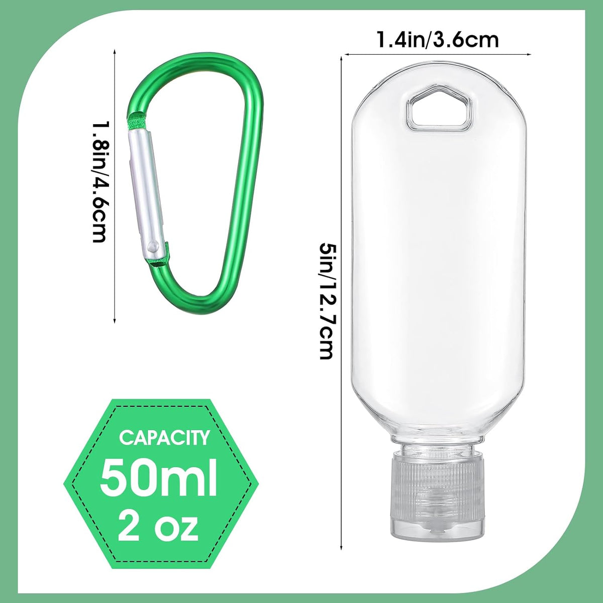 50 Pcs Traveling Bottles with Keychain 2oz Clear Keychain Bottle Plastic Keychains Empty Refillable Liquid Packing Container Squeeze Plastic Bottle with Lid for Liquid Cream (Rectangle)