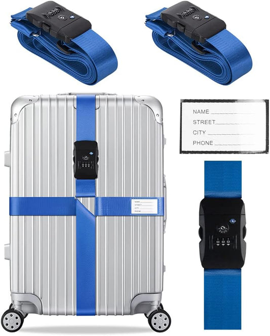 Veki Cross Luggage Straps Set TSA Approved with Lock, Blue*2pcs