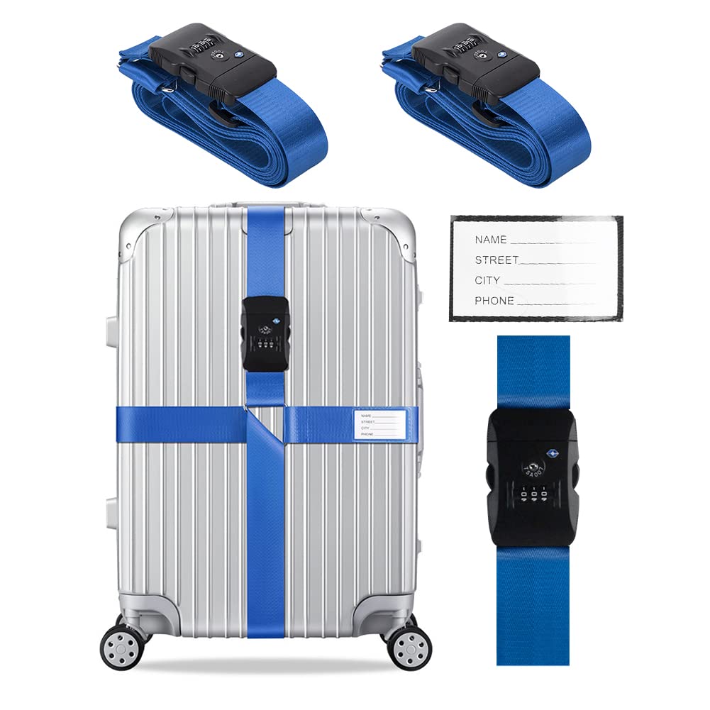 Veki Cross Luggage Straps Set TSA Approved with Lock, Blue*2pcs