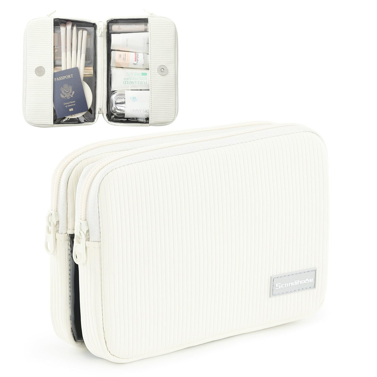 Rectangle Double Detachable Travel Pouch, 2-in-1 Two-Sided Makeup Bag for Women, Clear-Side Cosmetic Organizer for Beauty, Tech Accessories and Travel Essentials