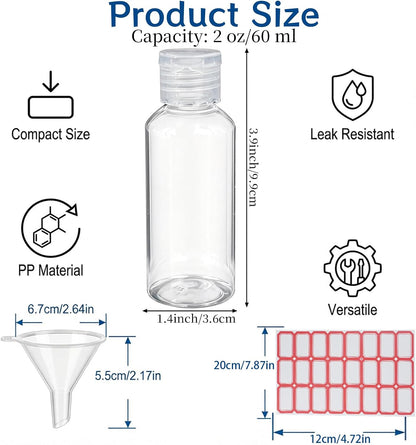 204 Pcs 2 oz Clear Plastic Empty Bottles with Colorless Flip Cap Small Travel Size Shampoo Bottles Transparent Dispenser Container for Liquids Lotion Toiletries