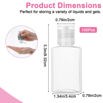 100 Pcs 30 ml/1 oz Travel Bottles with 10 Funnels, Mini Clear Plastic Empty Bottle with Flip Cap Portable Refillable Containers for Shampoo, Shower Gel, Lotion, Emulsion, Foundation