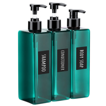 Segbeauty Shampoo Bottles, 3pcs 16.9oz Empty Refillable Pump Dispenser with Labels, 500ml Plastic Reusable Press Lotion Containers for Bathroom Hotel Liquid Soap Body Wash Hand Soap Conditioner Clear