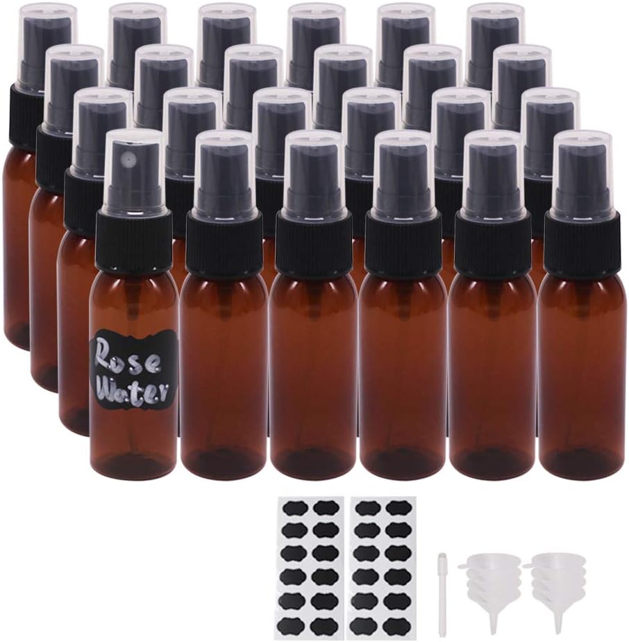 24 Pack 2oz Amber Plastic Spray Bottles For Essential Oils, Perfumes