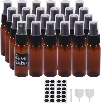 24 Pack 2oz Amber Plastic Spray Bottles For Essential Oils, Perfumes