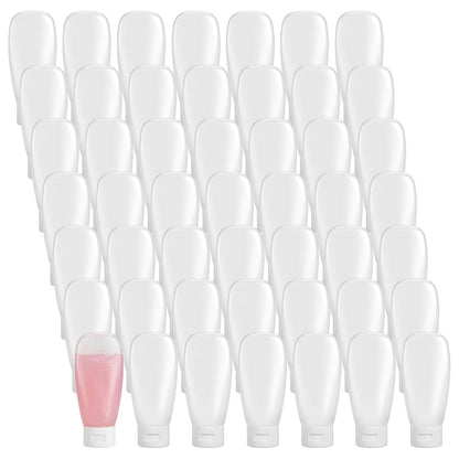 50 Pcs 2oz Plastic Squeeze Tubes, Travel Bottles for Toiletries 2 oz Plastic Refillable Cosmetic Squeeze Bottles Leak Proof Travel Size for Shampoo Conditioner Lotion