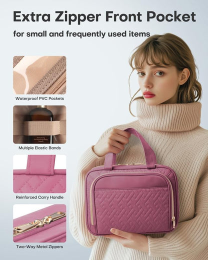HOTOR Hanging Travel Toiletry Bag Women Men, Rosewood-Pink, Medium