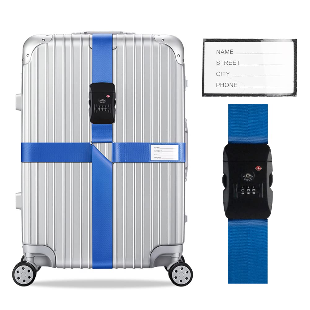 Veki Cross Luggage Straps Set TSA Approved with Lock, Blue*2pcs