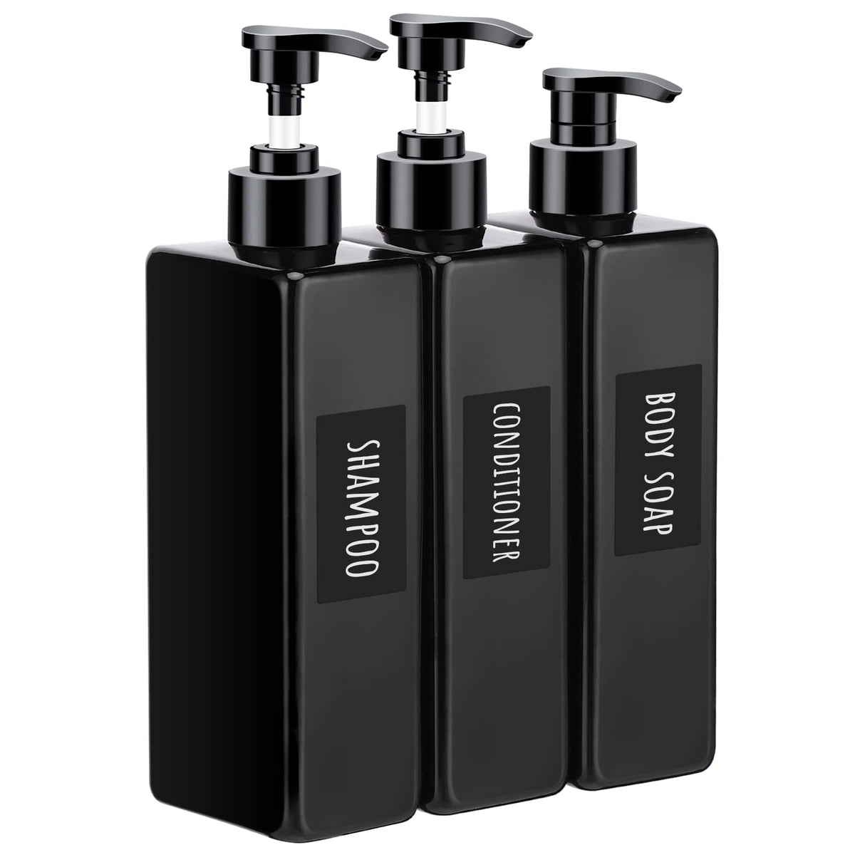 Segbeauty Shampoo Bottles, 3pcs 16.9oz Empty Refillable Pump Dispenser with Labels, 500ml Plastic Reusable Press Lotion Containers for Bathroom Hotel Liquid Soap Body Wash Hand Soap Conditioner Clear
