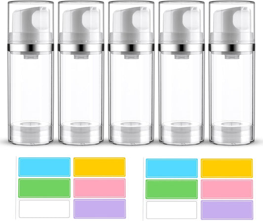 Airless Pump Jar 3.4oz/100ml 5 Pack Travel Pump Bottles