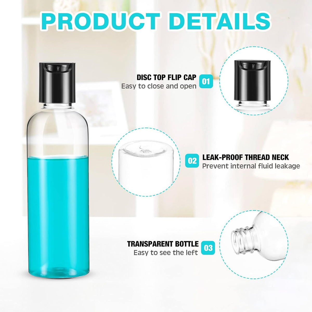 Roshtia 100 Pcs 3.4 oz Travel Bottles Clear Plastic Refillable(Black)