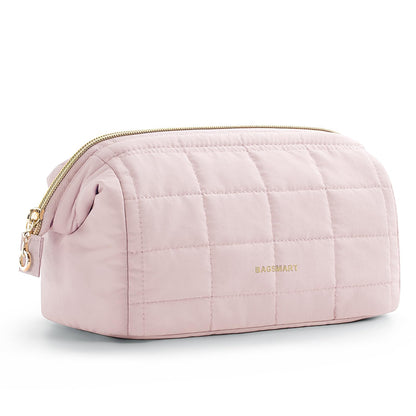 BAGSMART Makeup Bag Travel Toiletry Bag, Wide-open Zipper Pouch, Greige