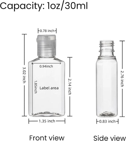 100 Pcs 1 oz Small Travel Bottles for Toiletries,Liquid,Shampoo,Lotion,Cream - Empty Hand Sanitizer Bottles with Flip Caps,Clear Plastic Travel Size Containers Leak Proof Refillable