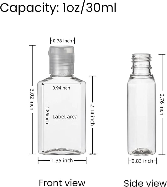 100 Pcs 1 oz Small Travel Bottles for Toiletries,Liquid,Shampoo,Lotion,Cream - Empty Hand Sanitizer Bottles with Flip Caps,Clear Plastic Travel Size Containers Leak Proof Refillable