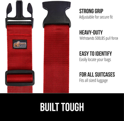 GORILLA GRIP Heavy Duty Luggage Straps for Suitcase, 4 Pack, Red