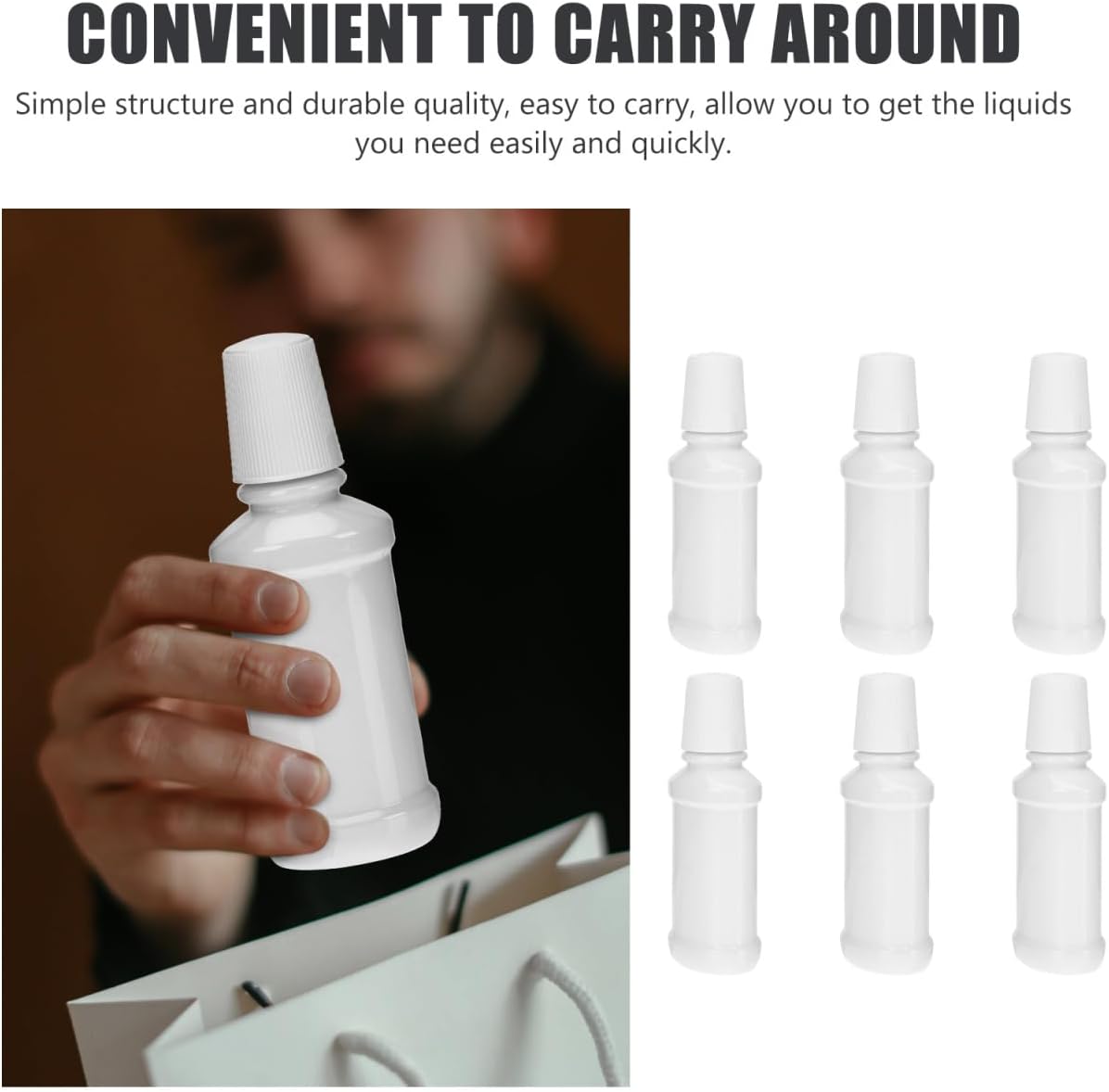 NOLITOY 6 Pack Empty Mouthwash Bottle Containers Travel Refillable Flat Mouthwash Bottle for Oral Care Pet Portable 6.29 X 2.67 X 1.49 in for Liquids