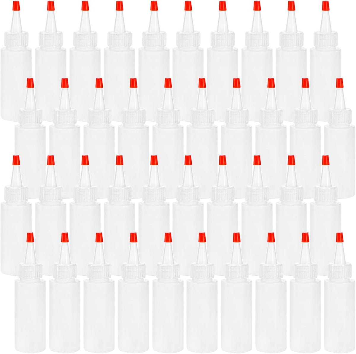 Bekith 40 Pack 2 oz Plastic Squeeze Condiment Bottles with Red Tip Caps, Small Empty Refillable Bottles for Icing, Cookie Decorating, Sauces, Condiments, Arts, Crafts