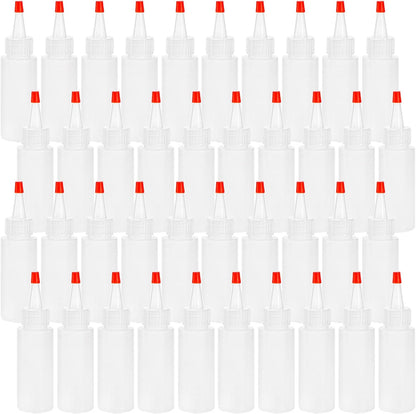 Bekith 40 Pack 2 oz Plastic Squeeze Condiment Bottles with Red Tip Caps, Small Empty Refillable Bottles for Icing, Cookie Decorating, Sauces, Condiments, Arts, Crafts