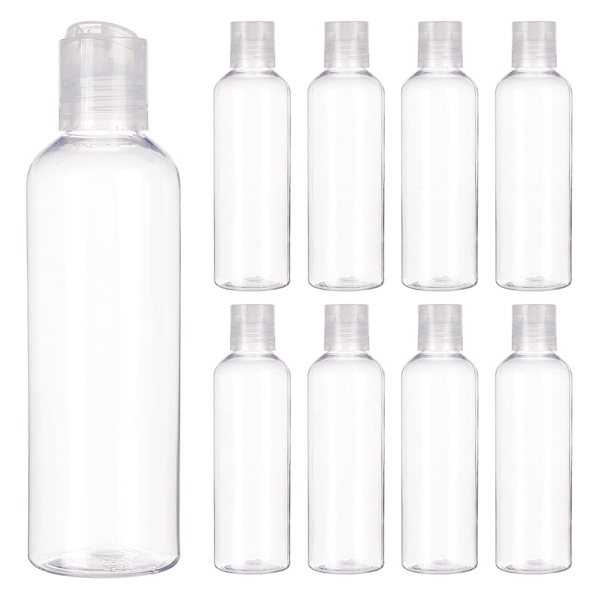 BENECREAT 8 Pack 6.7oz PET Plastic Bottles, Clear Refillable Travel Bottles with Press Disc Flip Cap for Shampoo, Conditioner, Lotion, Cream, Cosmetics & DIY Projects