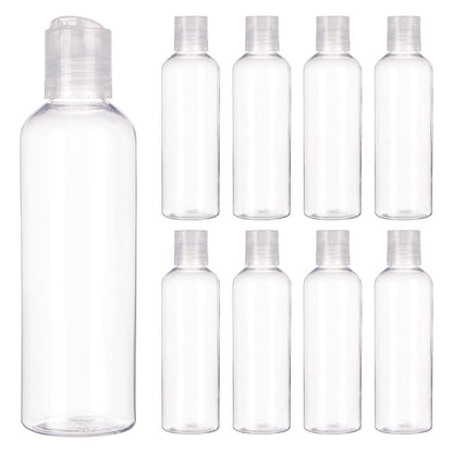 BENECREAT 8 Pack 6.7oz PET Plastic Bottles, Clear Refillable Travel Bottles with Press Disc Flip Cap for Shampoo, Conditioner, Lotion, Cream, Cosmetics & DIY Projects