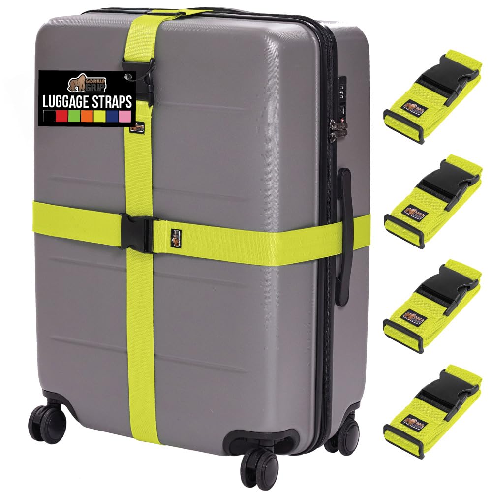GORILLA GRIP Heavy Duty Luggage Straps for Suitcase, 4 Pack, Red