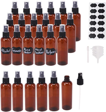 24 Pack 2oz Amber Plastic Spray Bottles For Essential Oils, Perfumes