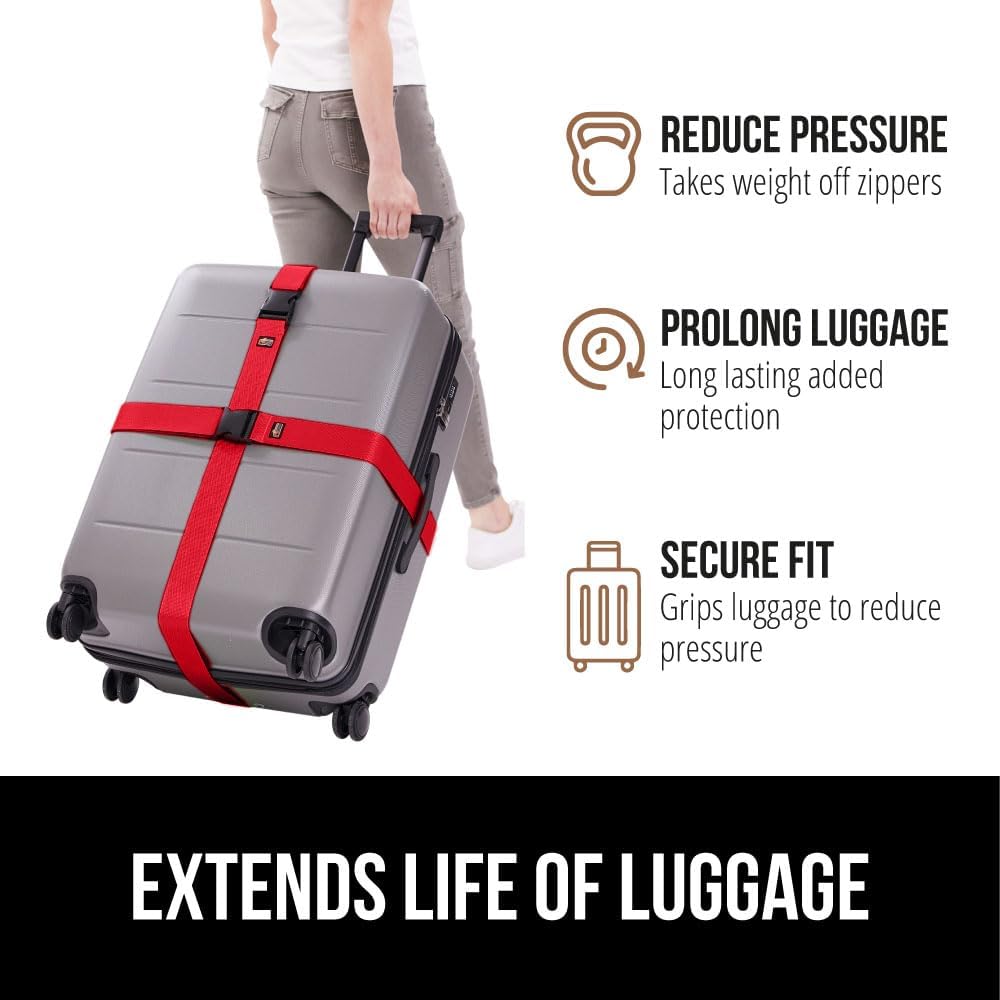 GORILLA GRIP Heavy Duty Luggage Straps for Suitcase, 4 Pack, Red