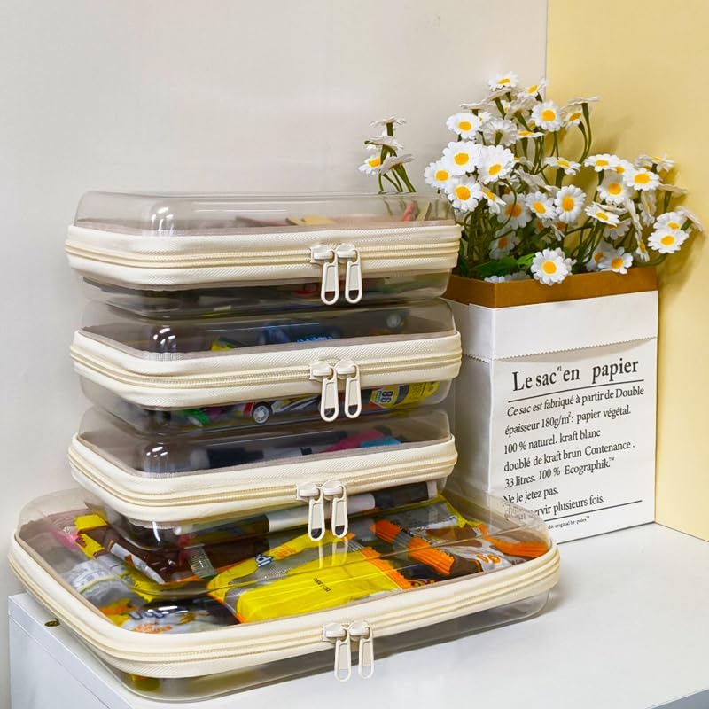 Clear Zipper Pouches, Hard Shell Zipper Case (M+3S)