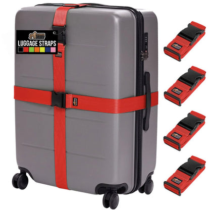 GORILLA GRIP Heavy Duty Luggage Straps for Suitcase, 4 Pack, Black