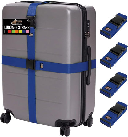 GORILLA GRIP Heavy Duty Luggage Straps for Suitcase, 4 Pack, Blue