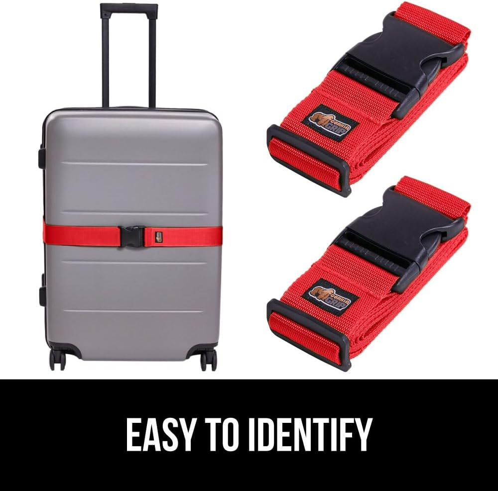 GORILLA GRIP Heavy Duty Luggage Straps for Suitcase, 4 Pack, Red