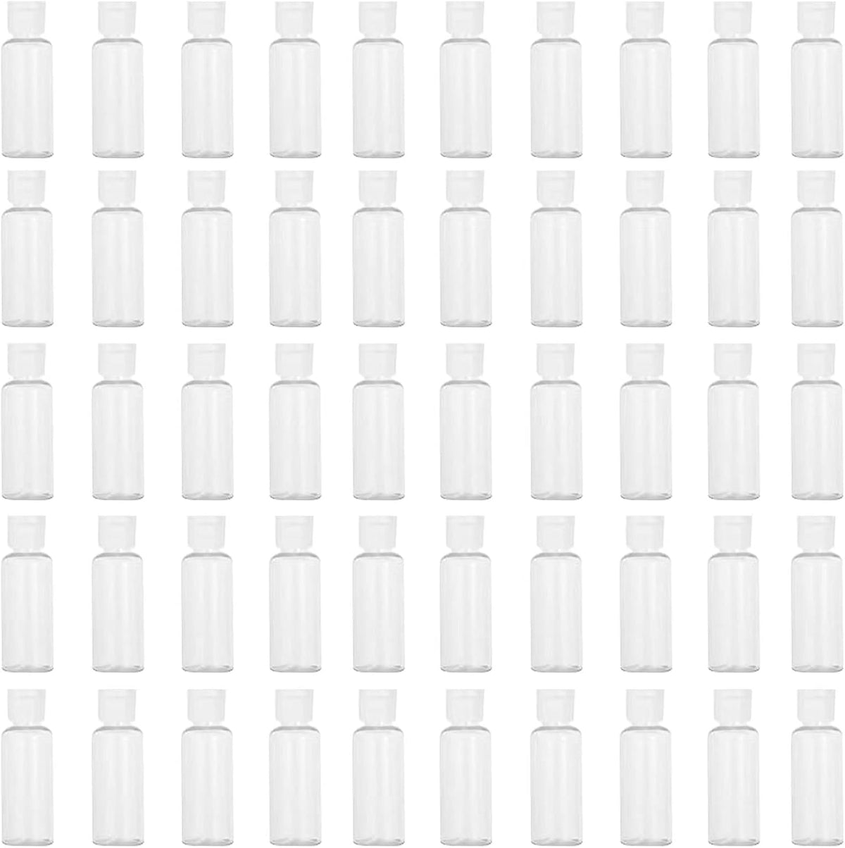 50 Pack 1.7oz/50ml Travel Plastic Empty Bottles Mini Hand Sanitizer Bulk Travel Size with Flip Cap, Squeezable Refillable Container for Cosmetic Baby Shower Birthday Wedding Party Favor (50PC-CLEAR)