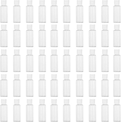 50 Pack 1.7oz/50ml Travel Plastic Empty Bottles Mini Hand Sanitizer Bulk Travel Size with Flip Cap, Squeezable Refillable Container for Cosmetic Baby Shower Birthday Wedding Party Favor (50PC-CLEAR)