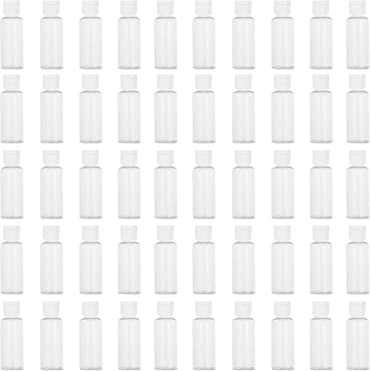 50 Pack 1.7oz/50ml Travel Plastic Empty Bottles Mini Hand Sanitizer Bulk Travel Size with Flip Cap, Squeezable Refillable Container for Cosmetic Baby Shower Birthday Wedding Party Favor (50PC-CLEAR)