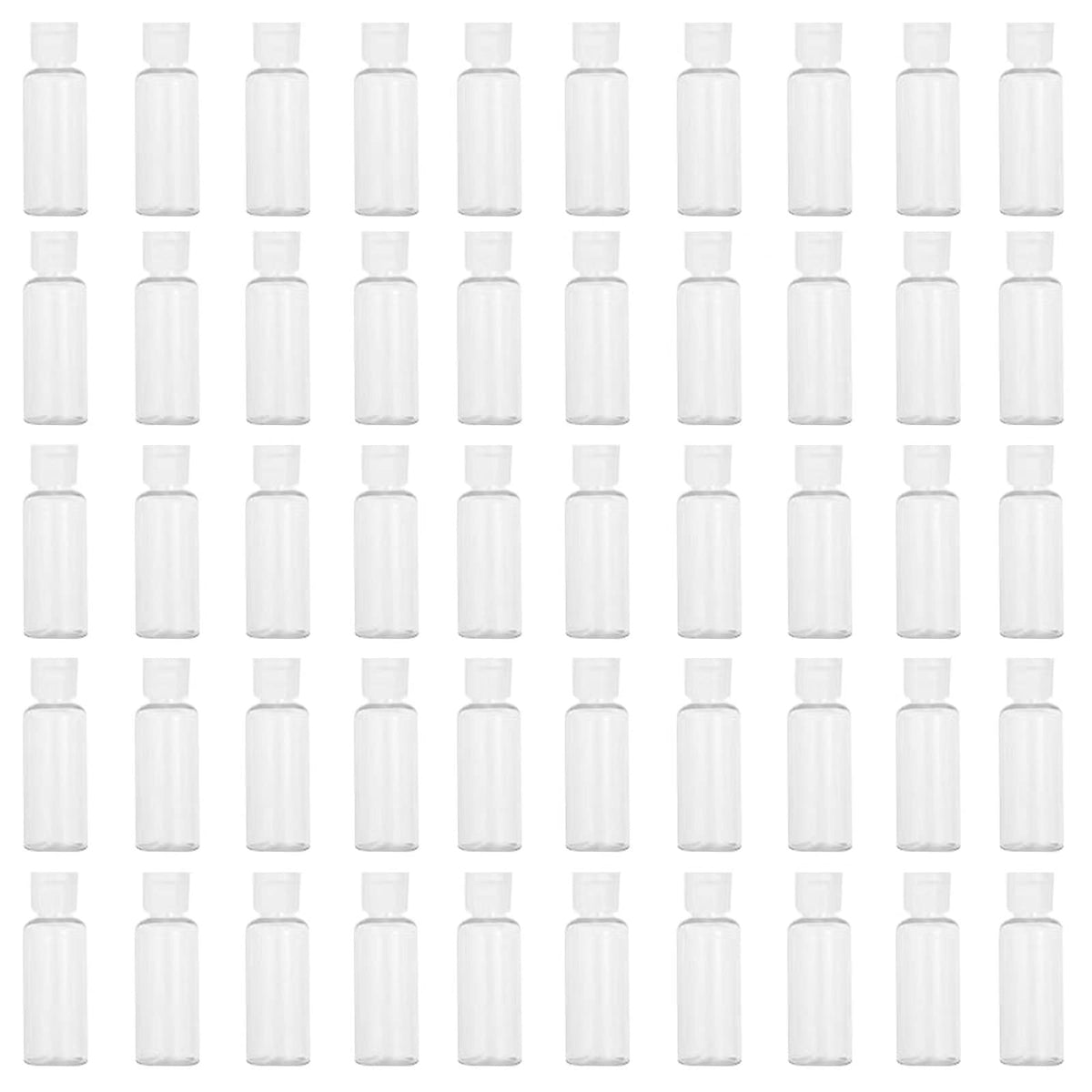 50 Pack 1.7oz/50ml Travel Plastic Empty Bottles Mini Hand Sanitizer Bulk Travel Size with Flip Cap, Squeezable Refillable Container for Cosmetic Baby Shower Birthday Wedding Party Favor (50PC-CLEAR)