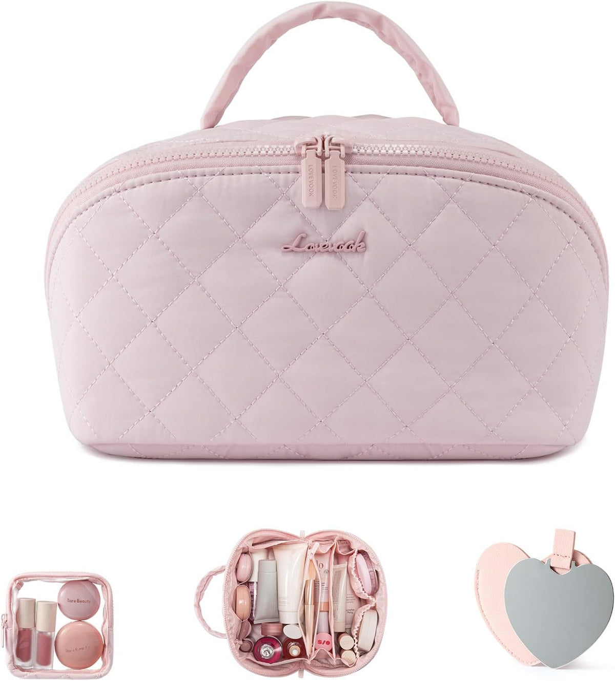 LOVEVOOK Travel Makeup Bag for Women With Mirror, Small Toiletry Bag