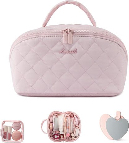 LOVEVOOK Travel Makeup Bag for Women With Mirror, Small Toiletry Bag