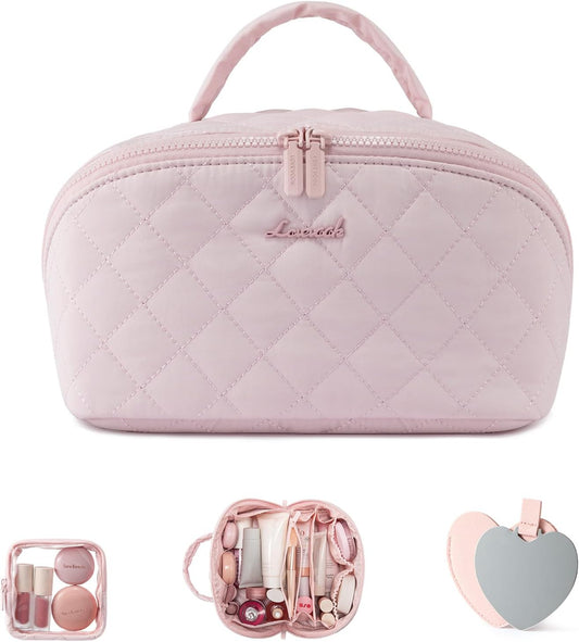 LOVEVOOK Travel Makeup Bag for Women With Mirror, Small Toiletry Bag