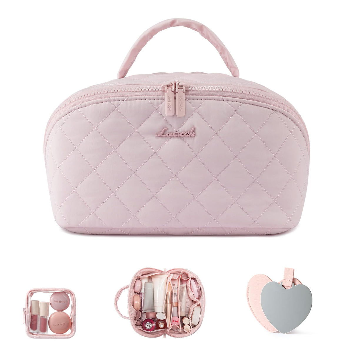LOVEVOOK Travel Makeup Bag for Women With Mirror, Small Toiletry Bag