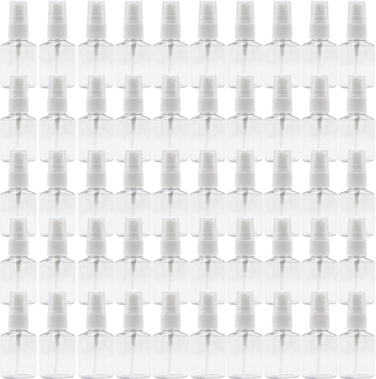 50 Pack 1 oz/30ml Empty Mini Clear Plastic Spray Bottles With Lid Fine Mist Travel Size Bottle Refillable Liquid Containers for Cosmetics,Perfumes，Sample，Eyeglass Cleaner,30pwbj