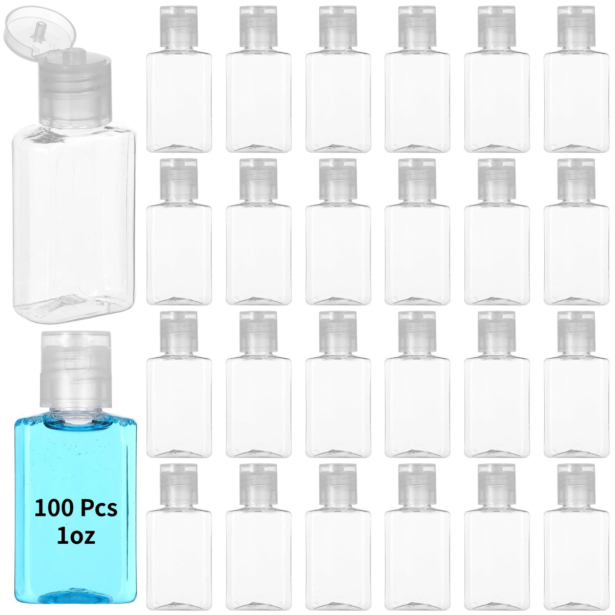 Lnrueg 100 PCS 1OZ Travel Bottles with Flip Cap - 30 ml Clear Plastic Travel Size Containers, Portable Leak Proof Squeeze Bottles Refillable Empty Cosmetic Containers for Liquid Shampoo Lotion, Black