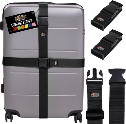 GORILLA GRIP Heavy Duty Luggage Straps for Suitcase, 4 Pack, Black