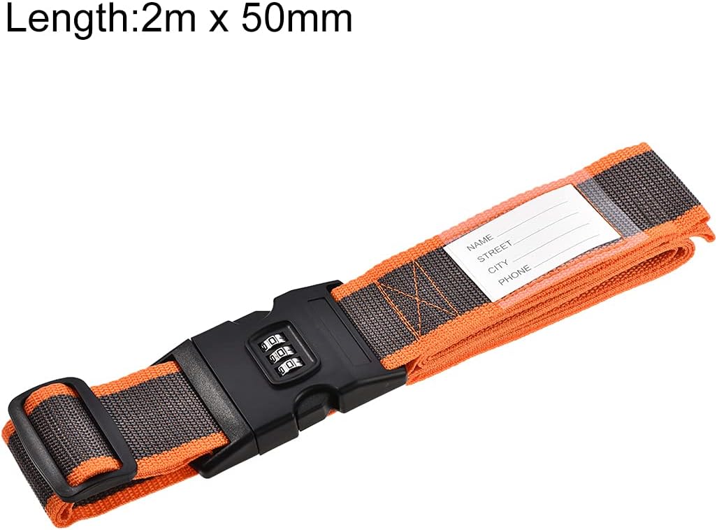 uxcell Luggage Straps Suitcase Belts with Buckle, Combination Lock, 2Mx5cm Adjustable PP Travel Bag Packing Accessories, Orange Gray 4Pcs