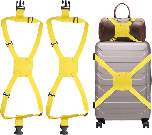 uxcell 2 Pcs Luggage Straps Bungees Adjustable Luggage Strap Buckle Carry Bag Elastic Suitcase Strap Belt Airport Travel Accessories for Travel Baggage Handbag Add Bag, Yellow