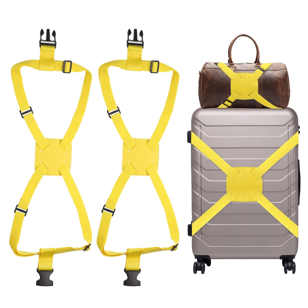 uxcell 2 Pcs Luggage Straps Bungees Adjustable Luggage Strap Buckle Carry Bag Elastic Suitcase Strap Belt Airport Travel Accessories for Travel Baggage Handbag Add Bag, Yellow